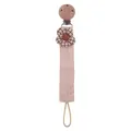 Pink cotton pacifier clip with beech wood clasp and checkered floral detail - Beige Plaid