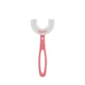 Brosse à dents enfant en silicone en forme de U rose avec manche ergonomique - Style Poignée Rose (6-12 Ans) Emballé