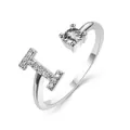Polished silver letter I open ring with sparkling crystal stones for women - Letter I / Platinum