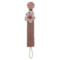 Baby pacifier clip with beech wood clasp and brown cotton floral fabric strap - Taupe Floral