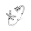 Silver adjustable open ring featuring a sparkling letter K and a round zircon stone - Letter K / Platinum