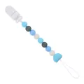 Catenella portaciuccio in silicone blu e grigio con cuore e clip bianca sicura - Blu