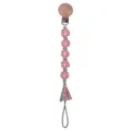Schnullerkette aus Buchenholz mit gehäkelten Blumen in Rosa und Grün für Babys - Nute Rosa