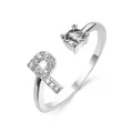 Adjustable silver letter R ring with sparkling zircon stone and pavé setting - Letter P / Platinum