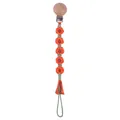 Attache-tétine en bois de hêtre fait main avec fleurs au crochet orange et coton vert - Orange