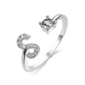 Silver adjustable open ring with letter S design and sparkling cubic zirconia stones - Letter S / Platinum