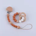 Beech wood and silicone baby pacifier clip with teething bracelet set in Nordic style - Maple Red (Pacifier Clip And Teether Ring)