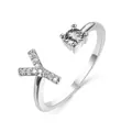 Silver open ring featuring sparkling crystal and letter Y design with pavé setting - Letter Y / Platinum