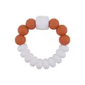 DIY baby teether bracelet with orange and white silicone beads and large octagonal bead - Orange
