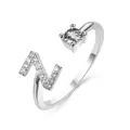 Adjustable silver ring featuring a round clear stone and a sparkling letter Z motif - Letter Z / Platinum