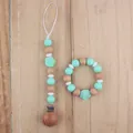 Silicone rose bead pacifier clip and wooden teething bracelet set for infants - Mint Green
