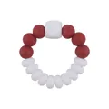 Octagonal silicone baby teether ring with red and white beads for soothing gums - Brick Red