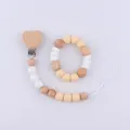 Two-piece baby pacifier clip set with heart wooden clip and orange silicone beads - Heart Style