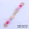 Detail of baby wooden teething ring with pink crochet beads and heart charm - Pink Purple Ring Style (3#)