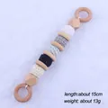 Detail view of beech wood and macaron crochet bead baby teether toy measuring 15cm length - Gray Blue Short Chain Style (4#)