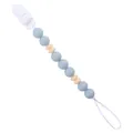 Baby Schnullerkette mit graublauen und gelben Silikonperlen auf weißem Hintergrund - Graublau