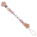 Handmade beech wood and silicone baby pacifier clip with pink beads and wooden star - Dusty Rose