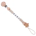 Pacifier clip with beech wood star and beige silicone beads spelling BABY lettering - Milk White