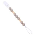 DIY Silikon Schnullerkette mit Makronen-Grau und Pfirsich Perlen auf weißem Grund - Khaki