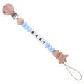 Blue silicone and wooden pacifier clip with baby letter beads and star charm - Light Blue