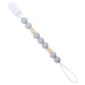 DIY Silikon Schnullerkette mit grauen und beige Perlen und sicherem weißem Clip für Babys - Hellgrau
