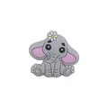 Cute grey elephant silicone baby teether accessory with pink ears and daisy detail - Light Gray