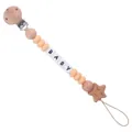 Pacifier clip with orange silicone beads, beech wood star, and BABY letter beads - Nude