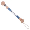 Baby Schnullerkette mit blauen Silikonperlen und Sternanhänger aus Buchenholz mit Lächeln - Tintenblau