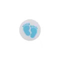 Round white DIY bead with light blue baby footprints for pacifier chains and teethers - Blue Footprints