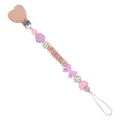 Silicone baby pacifier clip with beech wood heart and leopard print beads in pink - Light Purple