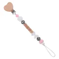 Pink heart wooden baby pacifier clip with silicone bow and BABY lettered beads - White