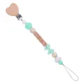 Silicone baby pacifier clip with beech wood heart clamp and colorful bow beads - Mint Green