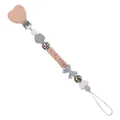 Gray and wooden baby pacifier clip with leopard beads and heart-shaped beechwood clip - Gray