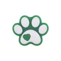 Green and white silicone paw print shoe charm featuring a dark green heart detail - Green