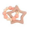 Baby beech wood star teether and peach silicone bead rattle bracelet toy - Rose Pink