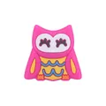 Cartoon owl baby teether charm in rose pink with yellow belly and wavy patterns - Rose Red