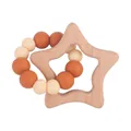 Star-shaped beech wood teether and colorful silicone bead bracelet for baby teething relief - Beige