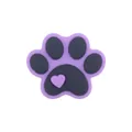 Lavender cartoon dog paw print shoe charm with small heart detail and grey pads - Purple