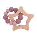 Star-shaped beech wood teether with pink and purple silicone beads for infants - Dusty Rose