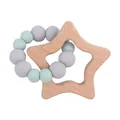 Star-shaped beech wood and light green silicone bead baby teething ring bracelet - Light Green