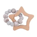 Star-shaped beech wood baby teether with grey and marble silicone beads bracelet - Light Gray
