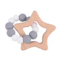 Star-shaped beech wood teether with grey and white silicone beads for infant teething - Gray