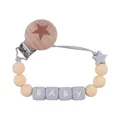 Attache-tétine pour bébé avec perles en silicone pêche et clip en bois étoile enfant - Beige