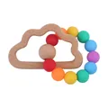 Rainbow silicone beads and beech wood cloud-shaped teething toy for infants - Multicolor
