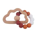 Beißring aus Buchenholz in Wolkenform mit Silikonperlen in bunten Makronenfarben für Babys - Braune Serie