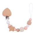 Baby Schnullerkette mit rosa Silikonperlen und Holzsternen auf weißem Hintergrund - Hellrosa