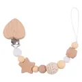 Schnullerkette aus Buchenholz mit Sternen und gelb-weißen Silikonperlen - Beige