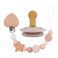 Set attache-tétine bébé avec clip cœur en bois et perles de silicone rose et beige - Rose Clair