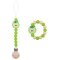 Green and beige silicone apple pacifier clip and teething bracelet set on white background - Green Apple Combination