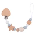 Star-themed baby pacifier clip with beech wood, grey silicone, and crochet beads - Gray Blue